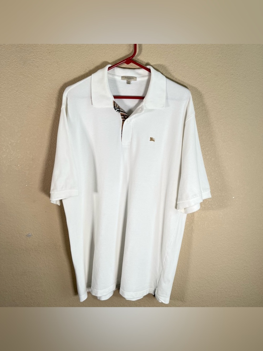 Burberry London Men’s Check Collar Pique Polo Shirt 2XL White Great Britain